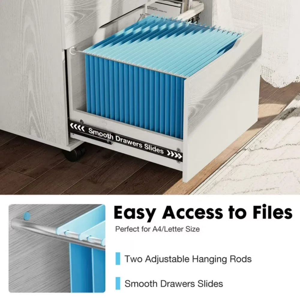 3 Drawer File Cabinet with Wheels Rolling Wood Printer Stand with