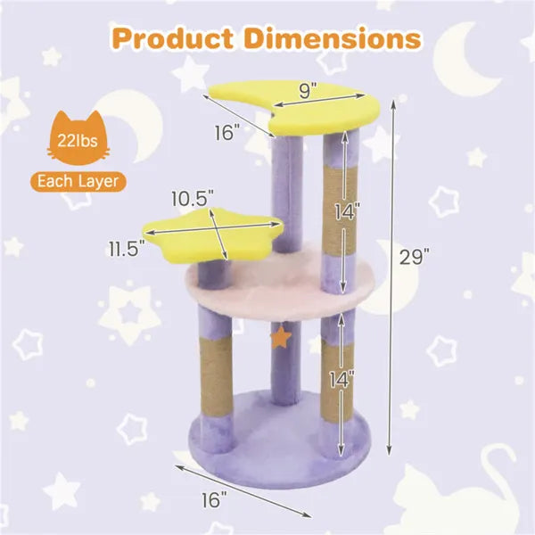 29" Moon & Star Cat Tree With 4 Levels Jute Scratching Posts & Anti Tipping - Image 5
