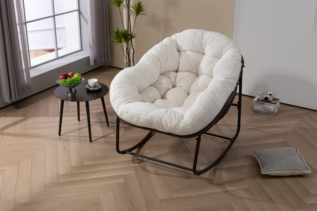 Outdoor Rattan Rocking Chair Padded Cushion Rocker Recliner For Front Porch - Image 2