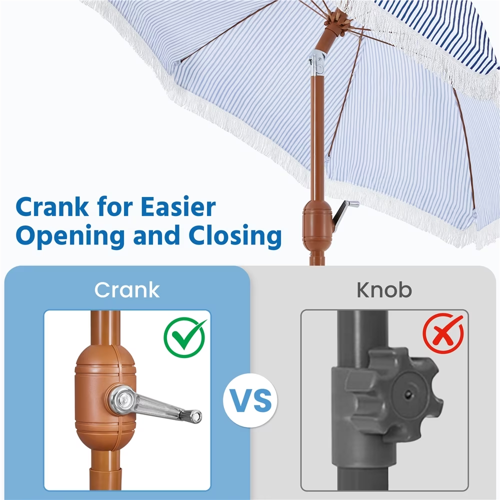 9Ft Garden Patio Umbrella With Crank Operating Mechanism BlueWhite - Image 4
