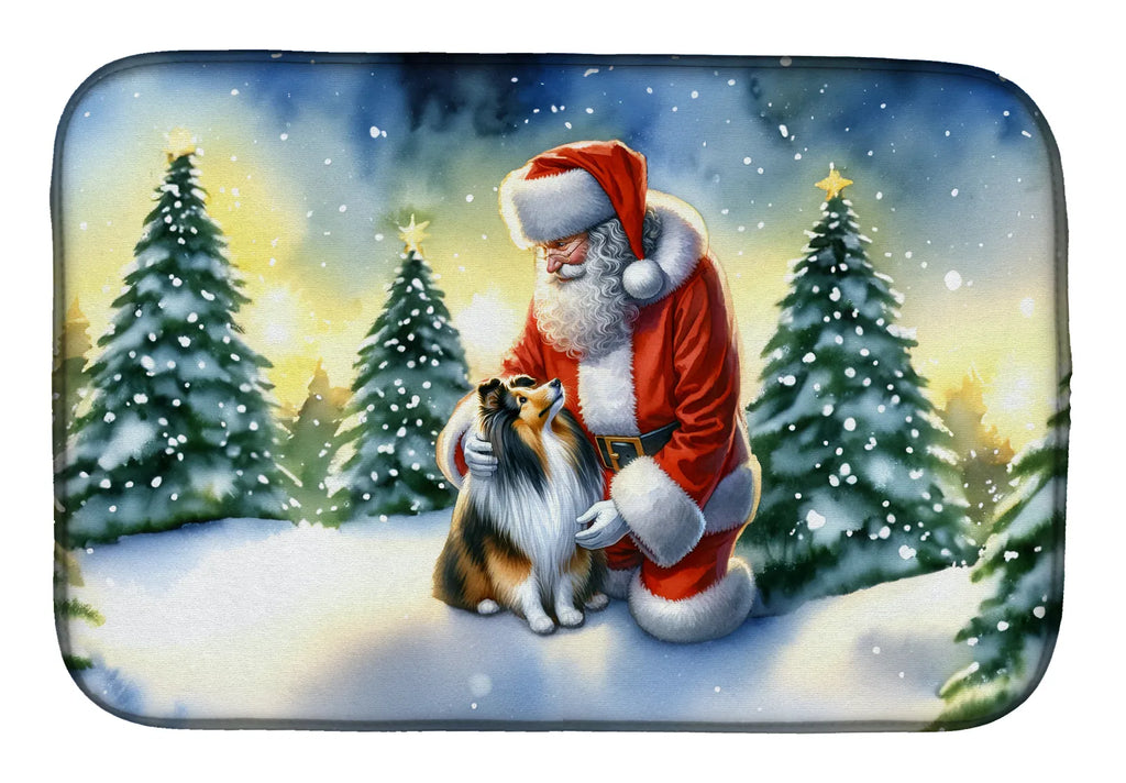 Sheltie and Santa Claus Dish Drying Mat Absorbent Dish Drying Mat Pad for - Image 3