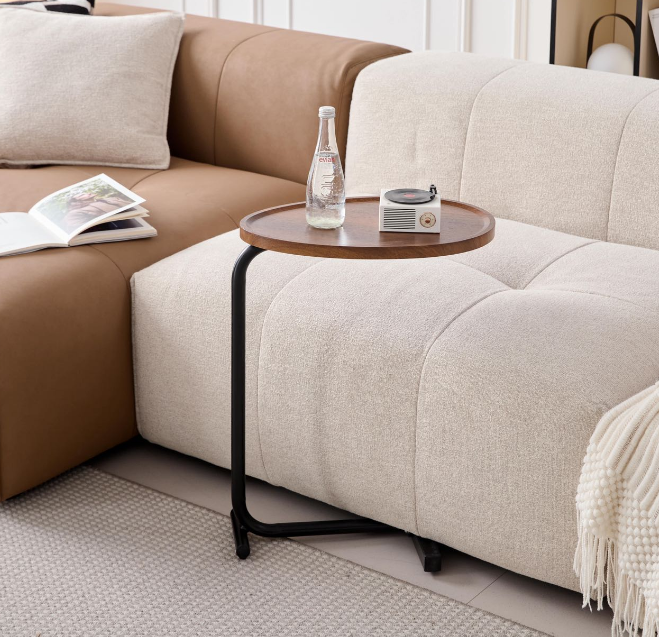 Brown C-Shaped Sofa Side Table