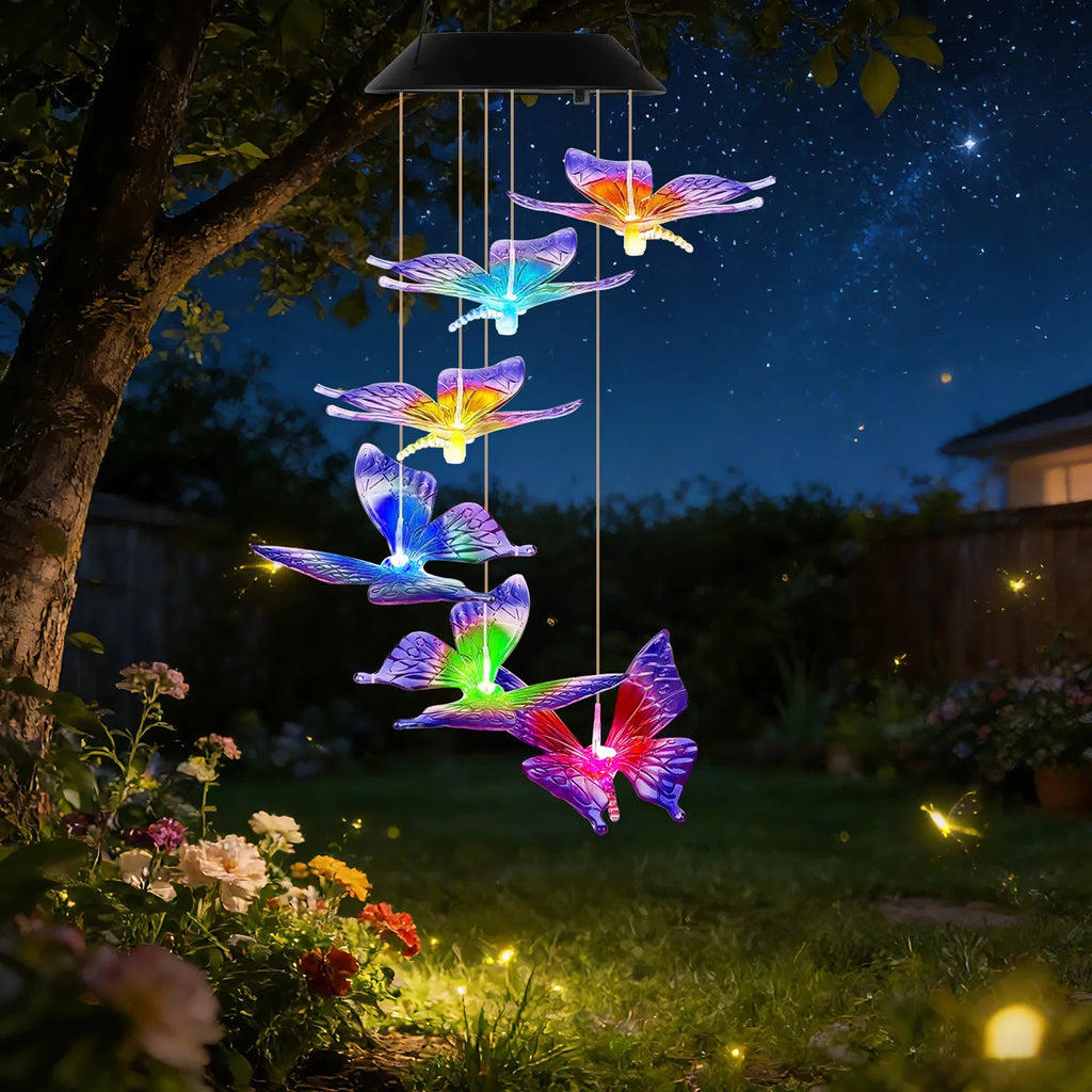 2PCS Outdoor Solar Wind Chimes Solar Butterfly Wind Chimes Color Changing LED