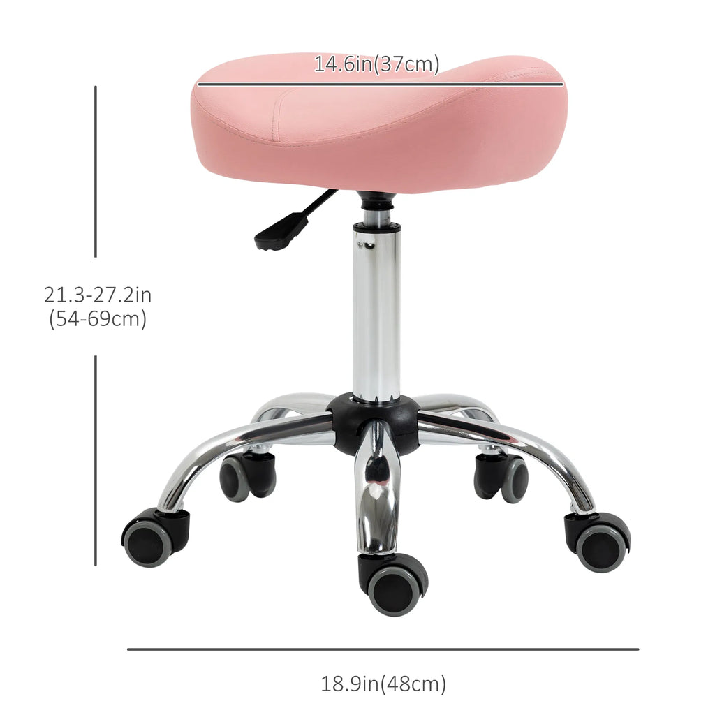 Saddle Stool Chic: Height Adjustable Rolling Salon Chair in Pink PU Leather for - Image 5