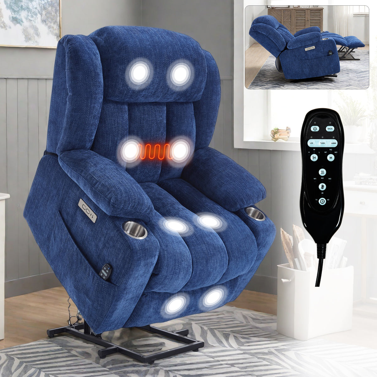 Up to 350 LBS Chenille Power Lift Recliner Chair Heavy Duty Motion Mechanism - Image 5