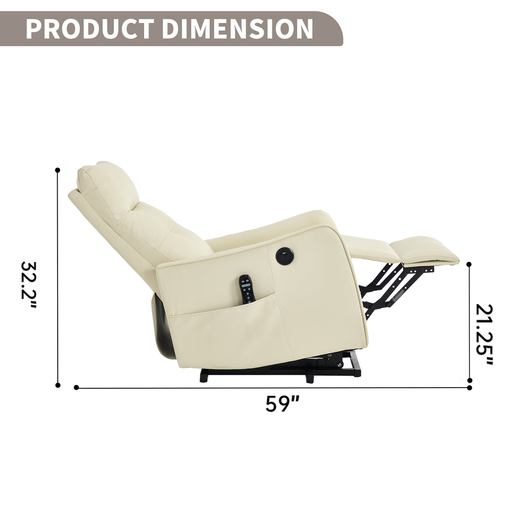 Beige PU Single Motor Power Lift Recliner Chair with Massage and Heat for - Image 5