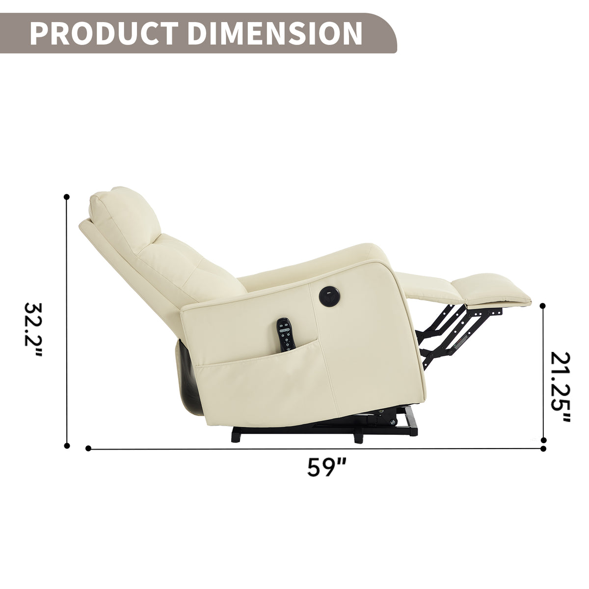 Beige PU Single Motor Power Lift Recliner Chair with Massage and Heat for - Image 5