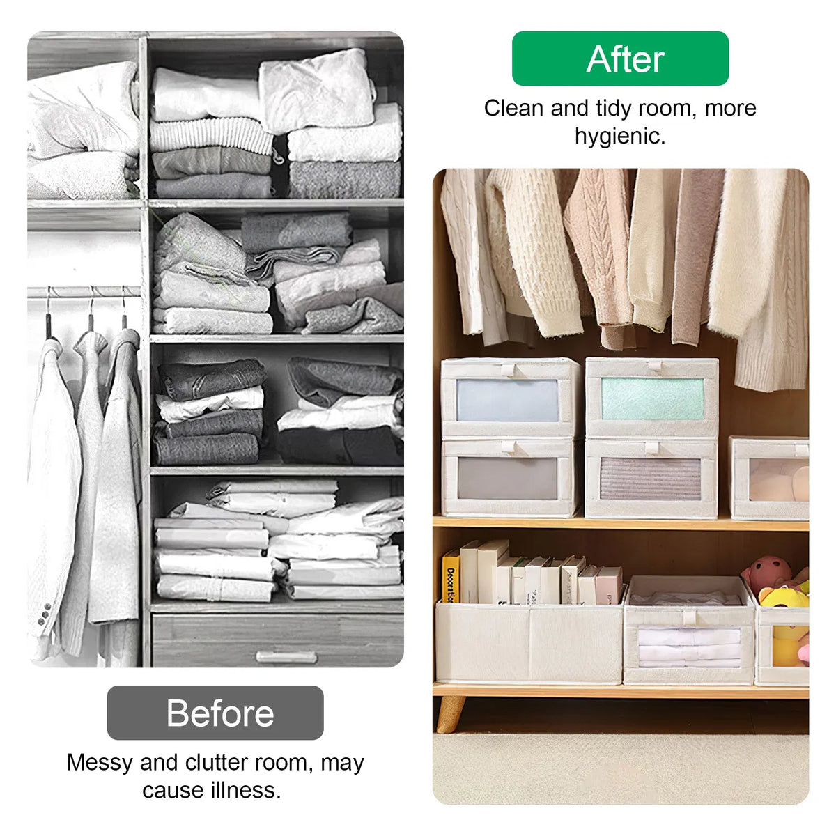 4Pcs Foldable Closet Storage Bins with Clear Window Washable Linen Fabric - Image 3