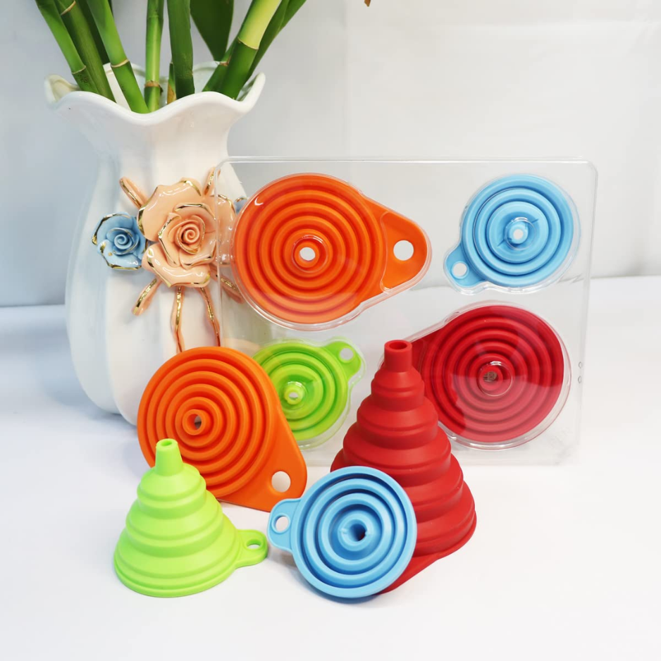 4 Pack Collapsible Silicone Kitchen Funnel Set Small & Large Food Grade - Image 5