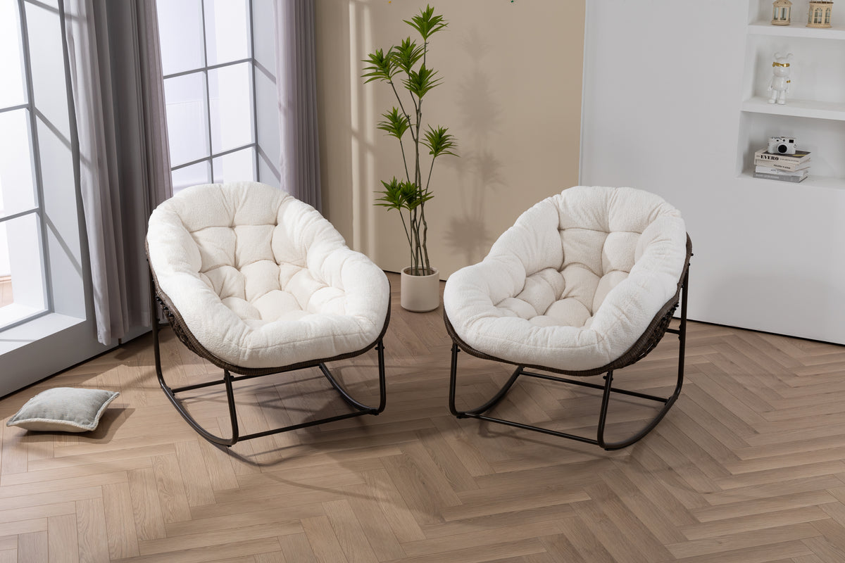 Outdoor Rattan Rocking Chair Padded Cushion Rocker Recliner For Front Porch - Image 4