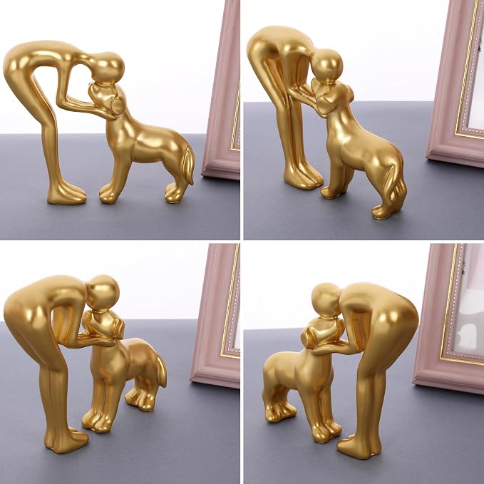 Golden Man And Dog Statue Decorative Pet Figurine Memorial Gift For Home - Image 4