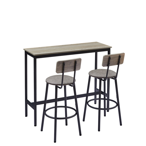 Bar Table Set with 2 Bar stools PU Soft seat with backrest Grey 43.31'' L x - Image 4