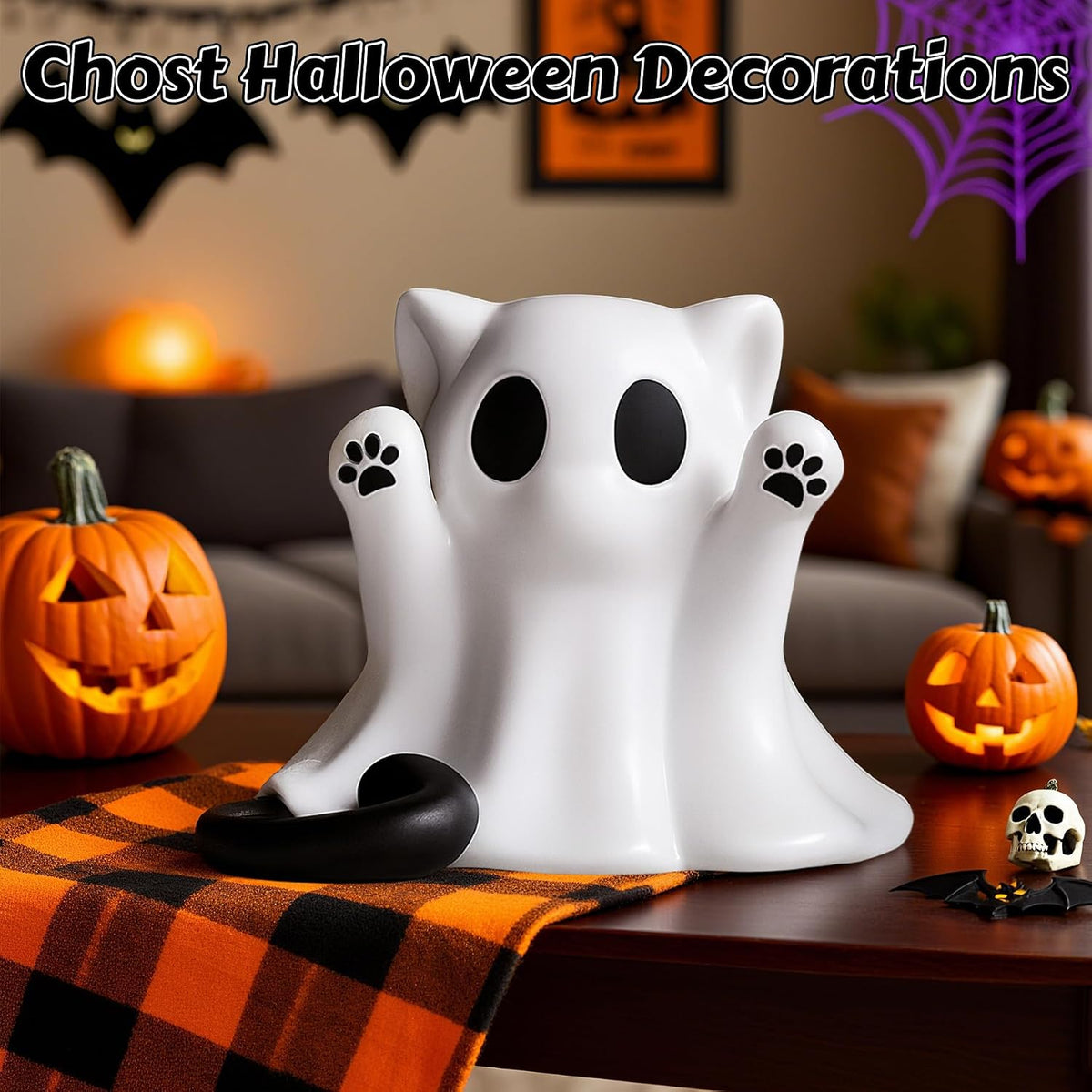 Cute Ghost Cat Figurine Halloween Mini Spooky Statue Tabletop Desk Decor Gift - Image 5