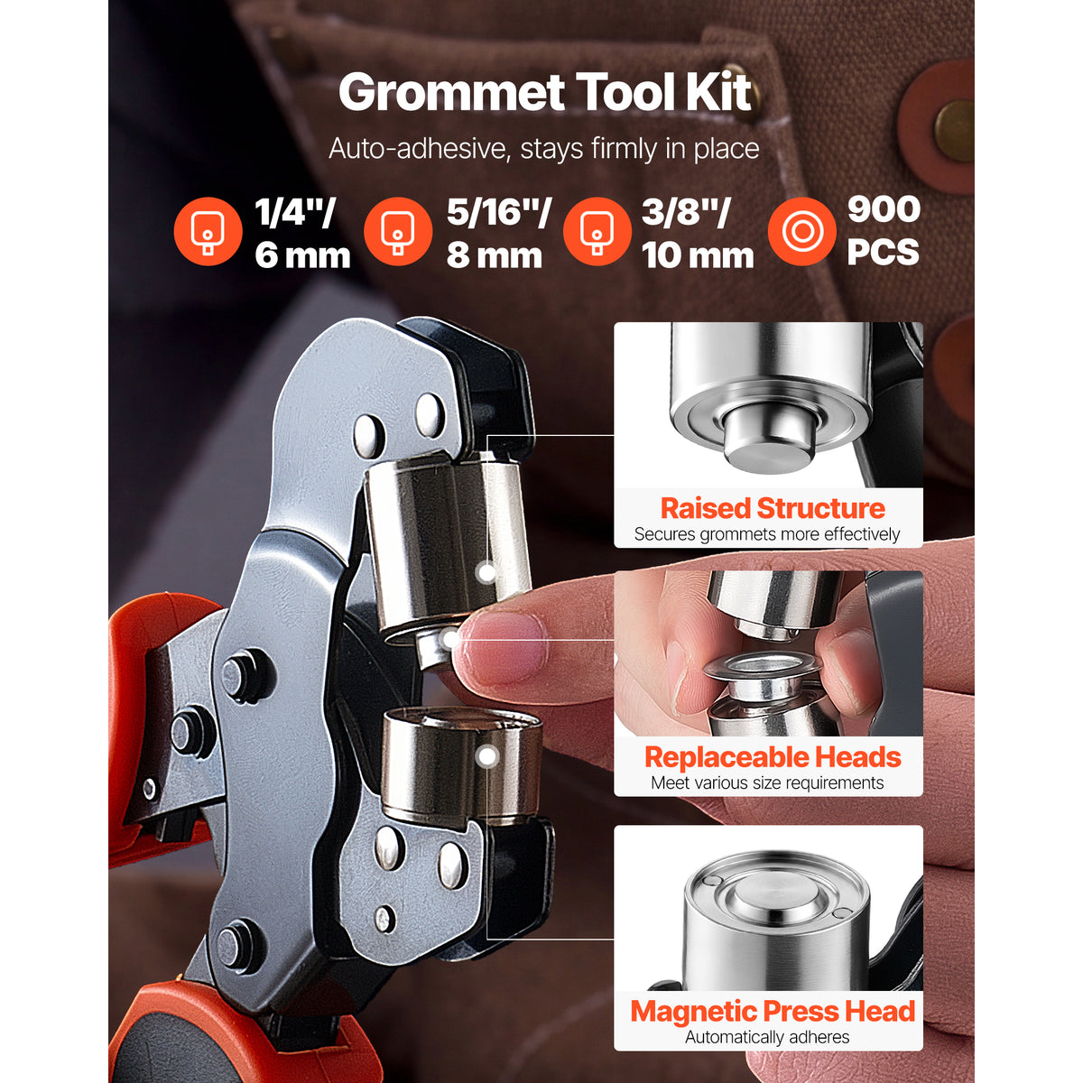 Grommet Tool Kit 1/4" 5/16" 3/8" 900 PCS Grommets Eyelet Tool Kit With Eyelets - Image 3