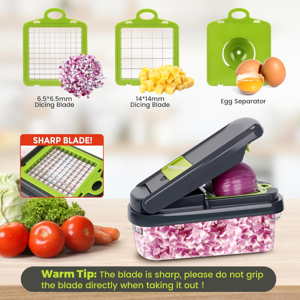 Vegetable Chopper 12 In 1 Food Veggie Chopper Cutter With Container 7 Sharp - Image 3