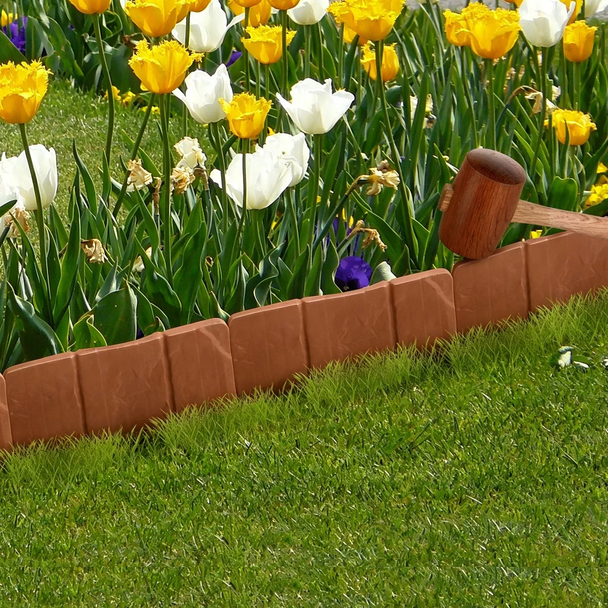 20 Piece 16ft Plastic Garden Edging Cobblestone Style Flexible Interlocking - Image 3