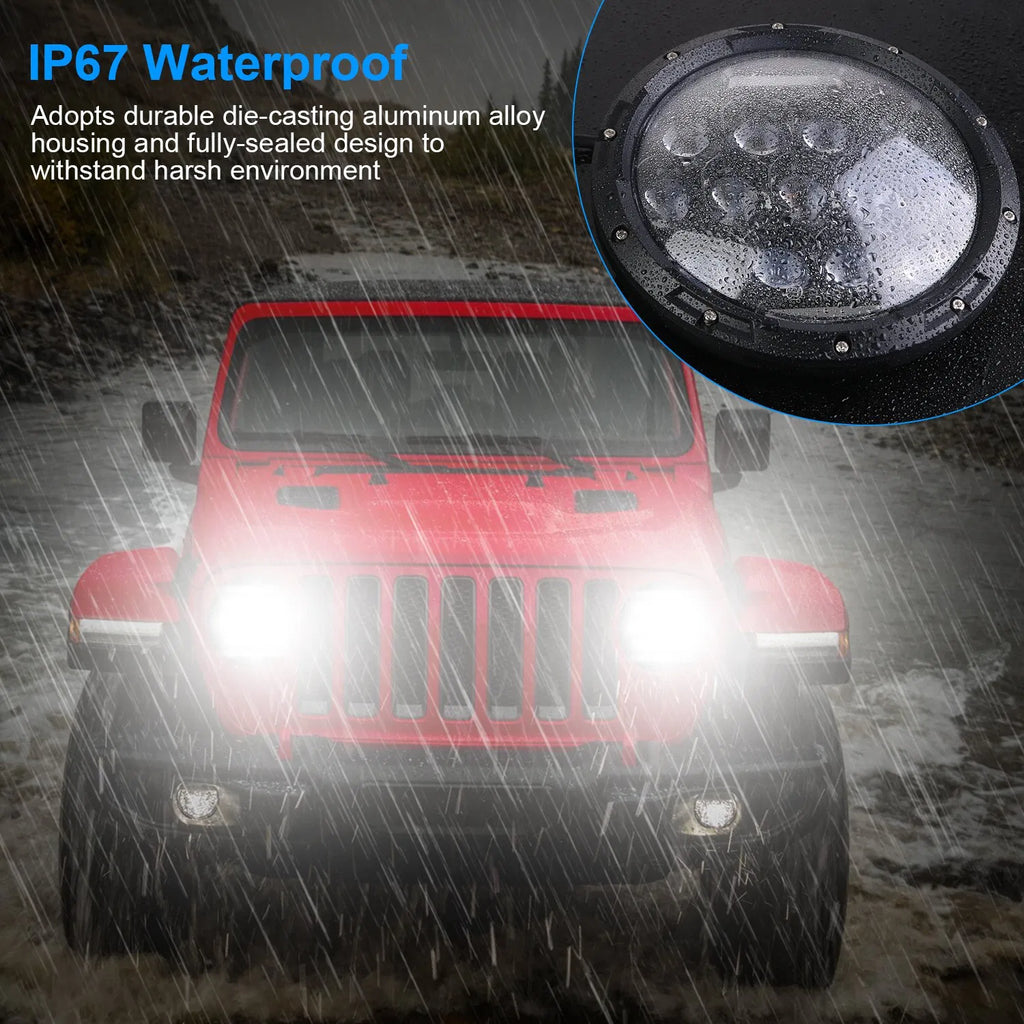 2Pcs 7In 75W Round LED Headlight 3500LM Halo Car Headlamp with DRL High Low - Image 2
