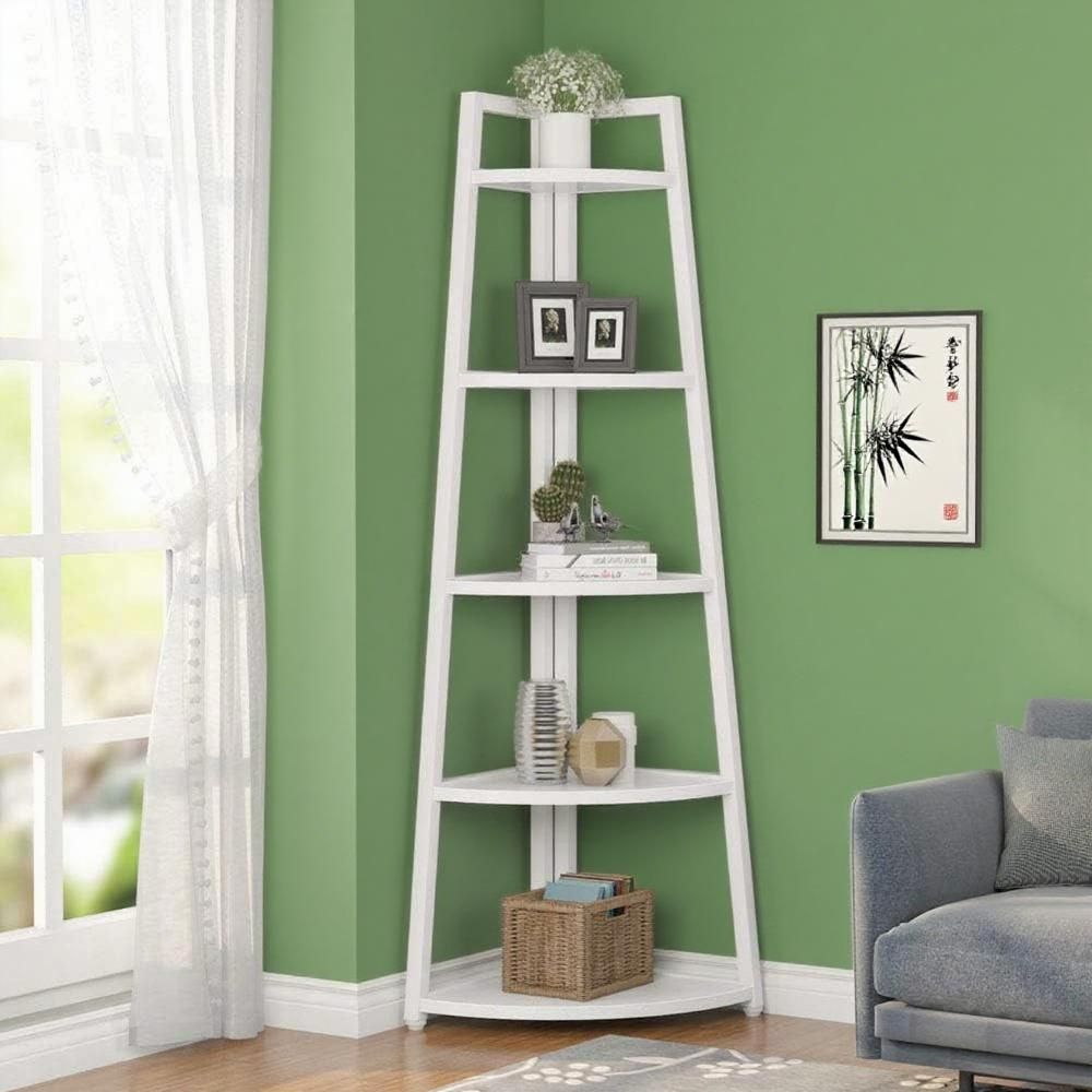 White Five-Tier Corner Storage Shelf