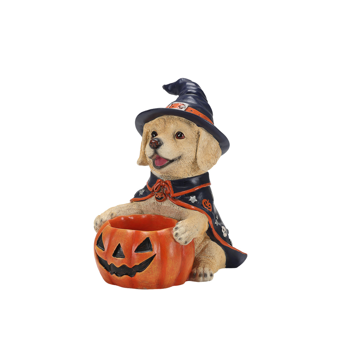 Halloween Labrador Retriever Witch Puppy Figurine Cute Dog Holding Pumpkin - Image 5
