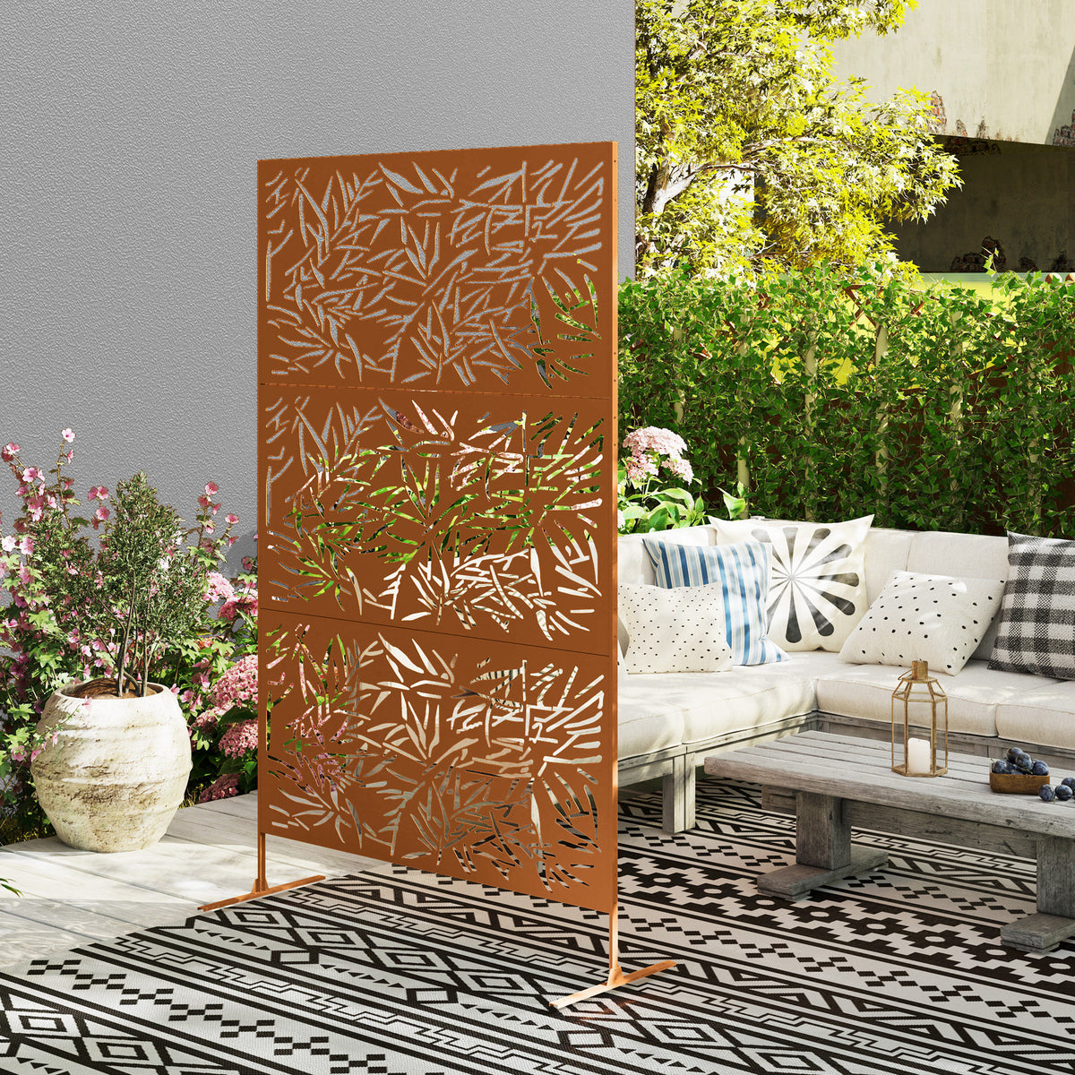Decorative Metal Outdoor Plant Trellis Screen with Stand Bamboo Pattern (Brown) - Additional Product View Plant Trellis Screen