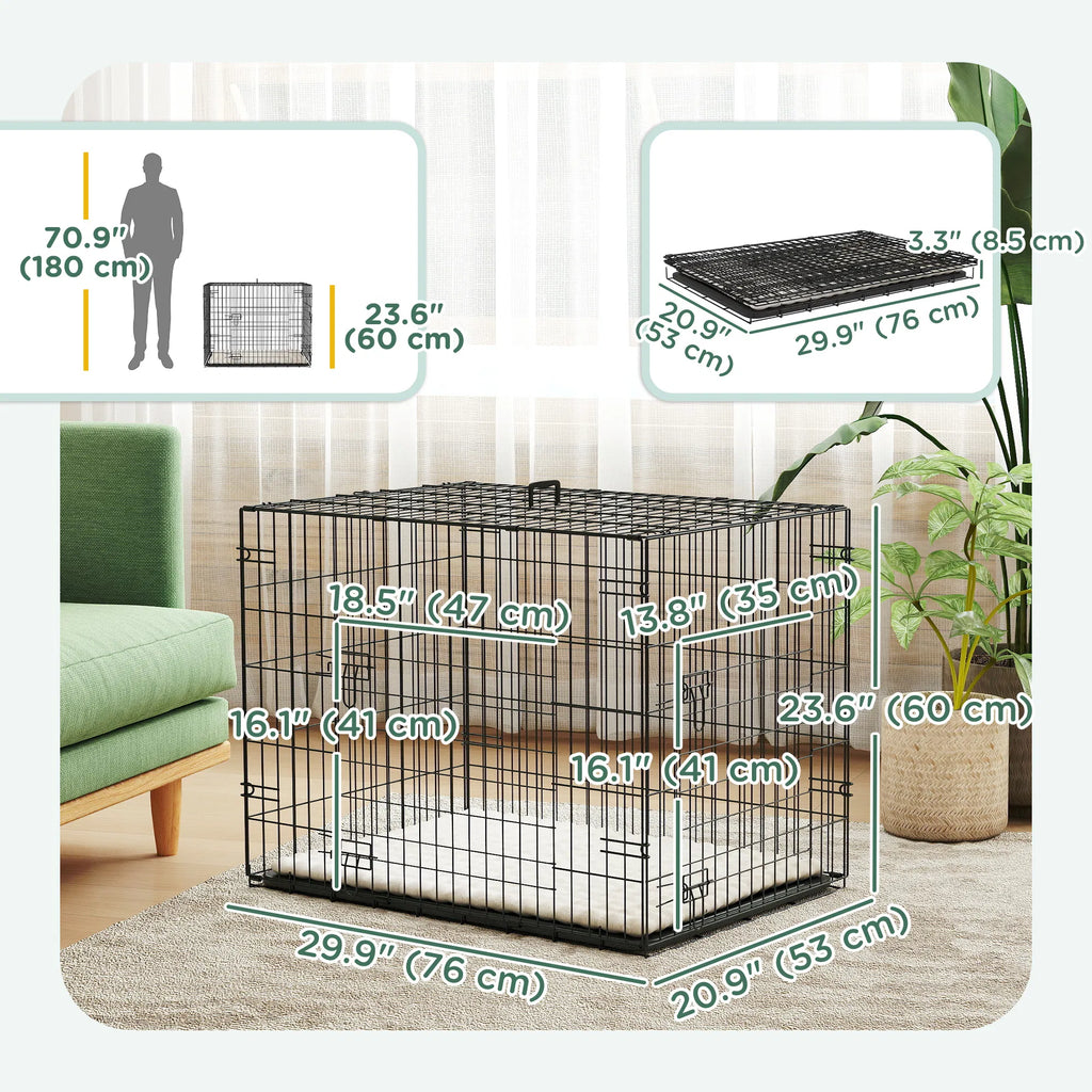 30" Dog Crate with 2 Doors Folding Metal Dog Cage with Soft Cushion Removable - Image 4