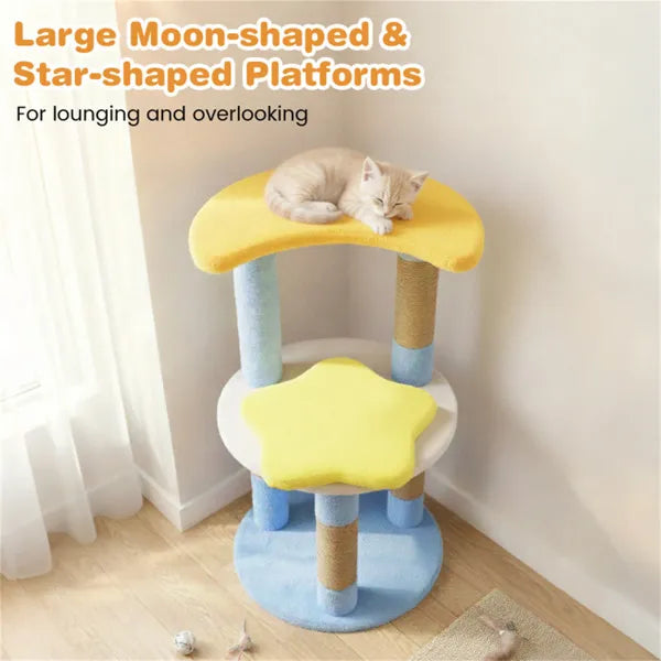 29" Moon & Star Cat Tree With 4 Levels Jute Scratching Posts & Anti Tipping