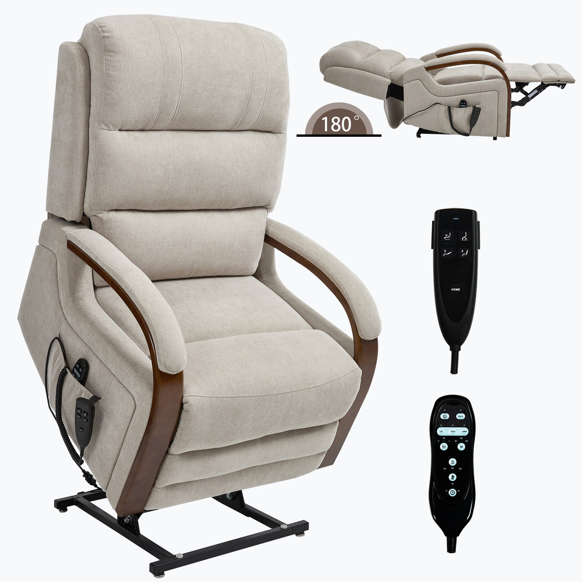 Power Beige Chenille Lift Recliner Chair Dual Motor Infinite Position Up to 350 - Image 3