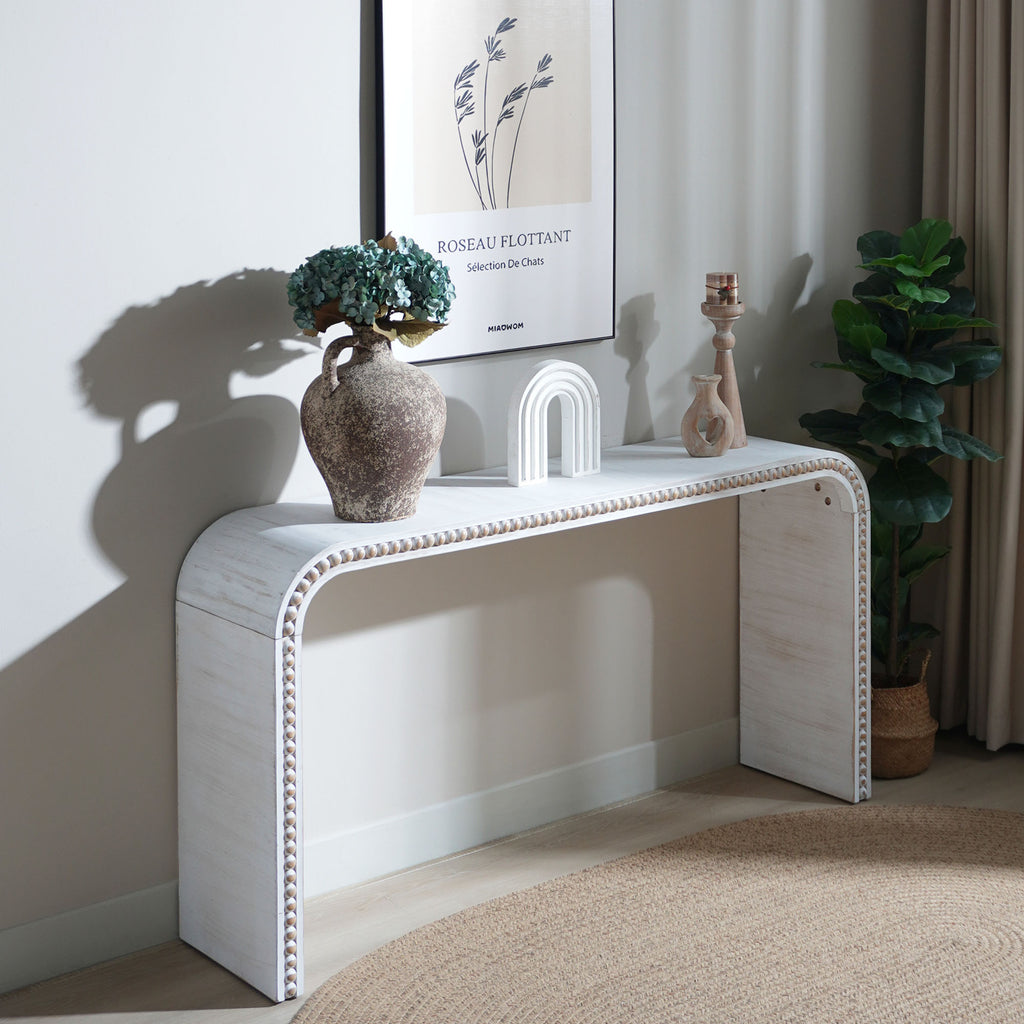 59-Inch Washed White Waterfall Console Table