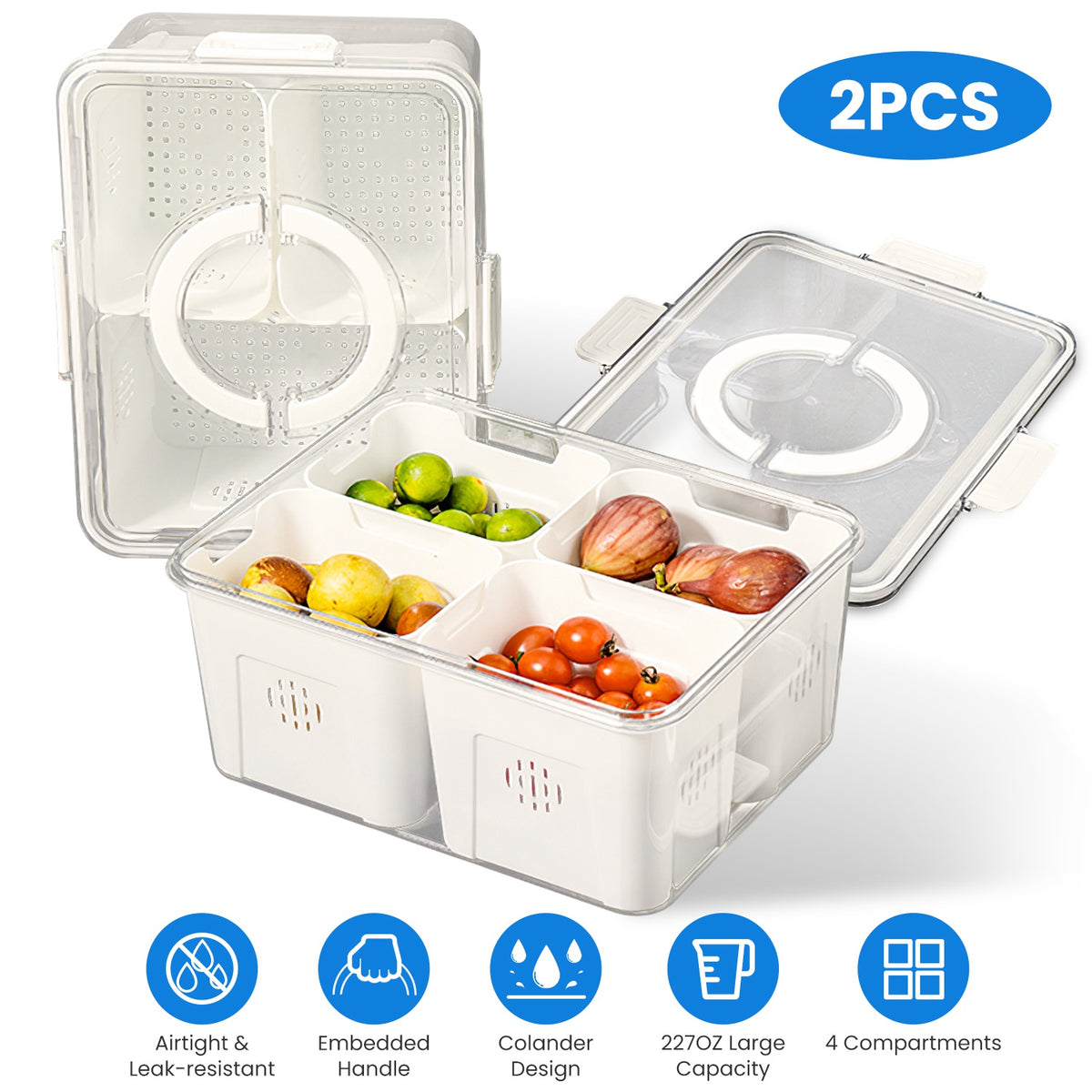 2Pack Airtight Fruit Storage Containers 4 Compartment Food Storage Containers - Image 2