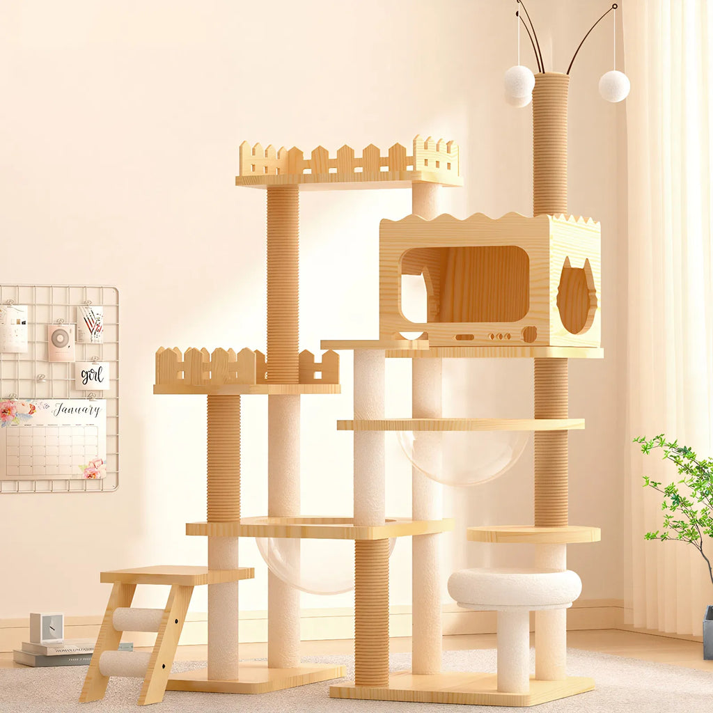 66.9" Modern Cat Tower Wood Cat Tree Tower for Indoor Cats Cat Treewith - Image 5