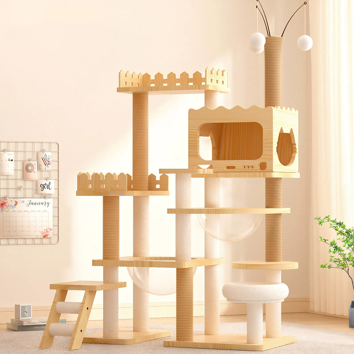 66.9" Modern Cat Tower Wood Cat Tree Tower for Indoor Cats Cat Treewith - Image 5