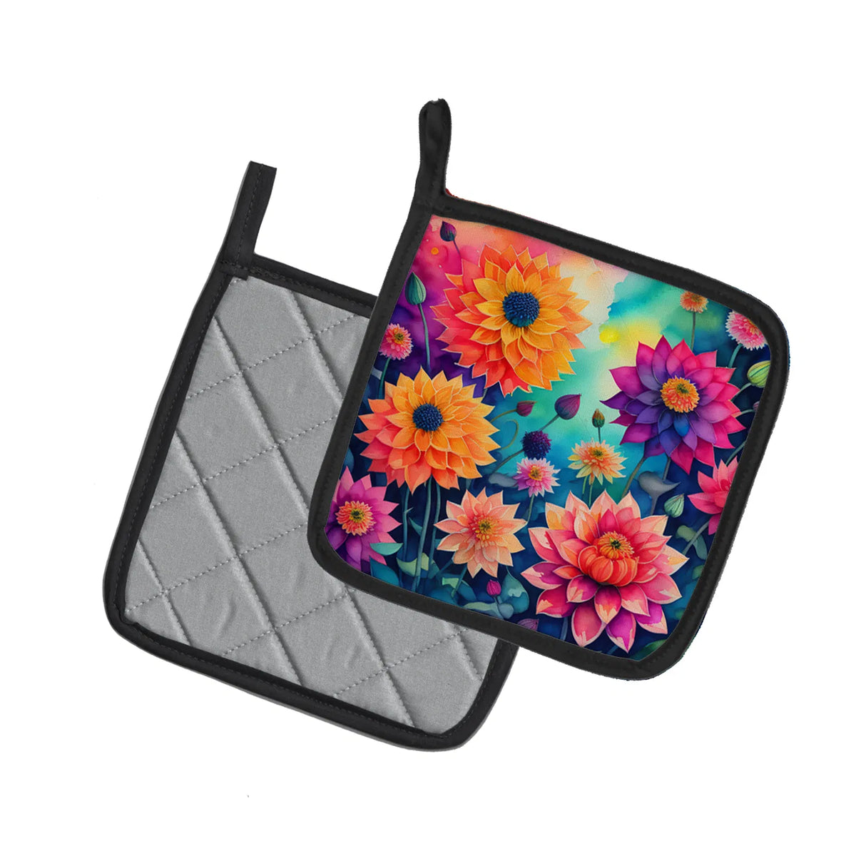 Colorful Dahlias Pair of Pot Holders Kitchen Heat Resistant Pot Holders Sets - Image 2
