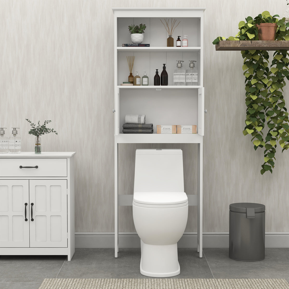 Over The Toilet Rack Tier Bathroom Spacesaver Storage Shelf With Doors Wood - Dimensions and Specifications