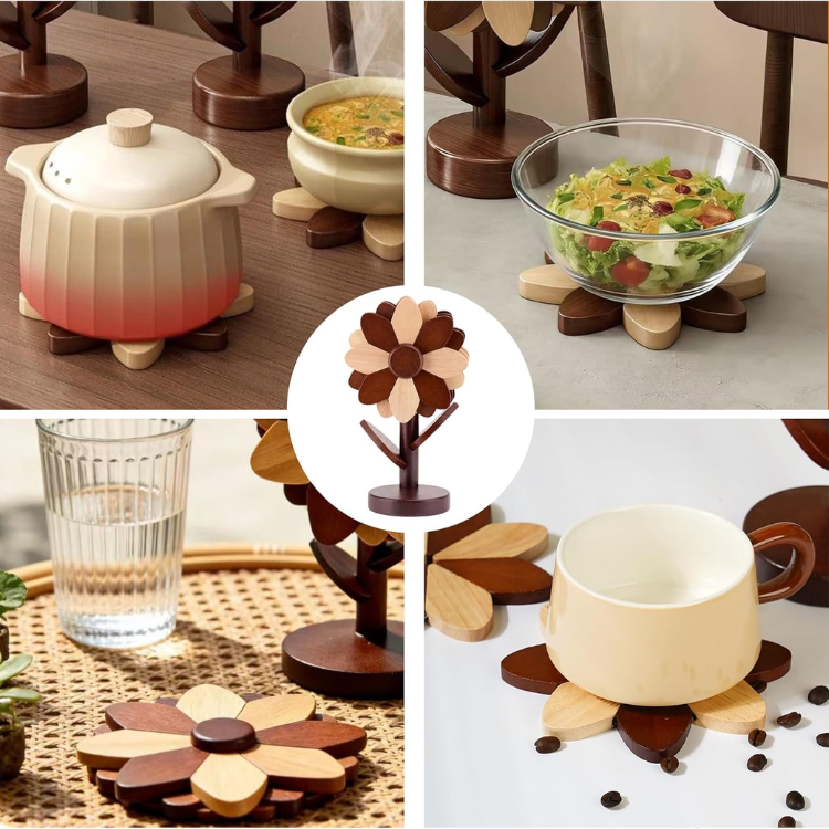 Wooden Flower Tree Trivet Decorative Hot Pad For Kitchen Heat Resistant Dish - Image 5