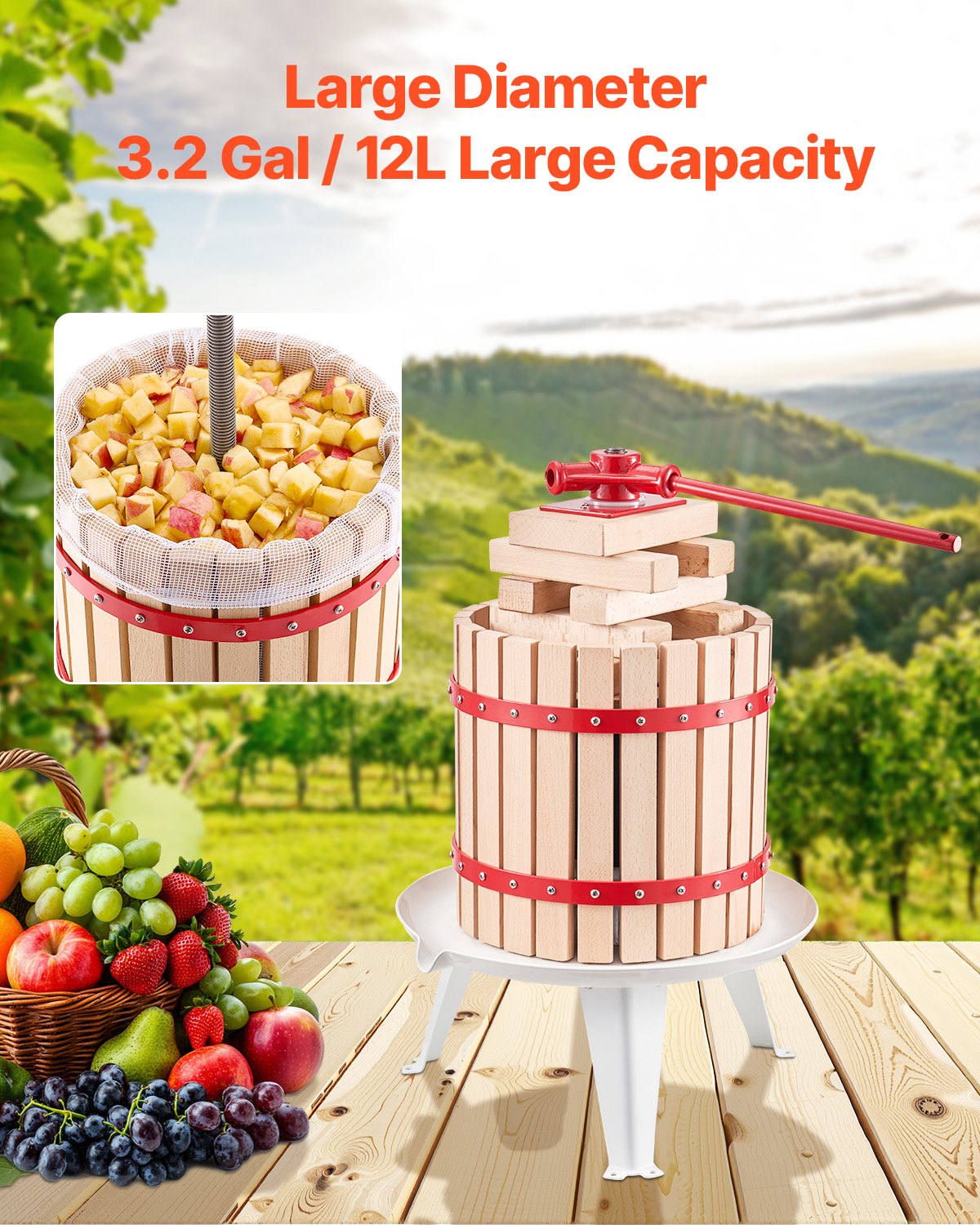 Fruit Wine Press Manual For Making Gal 12L Wood Basket - Image 3