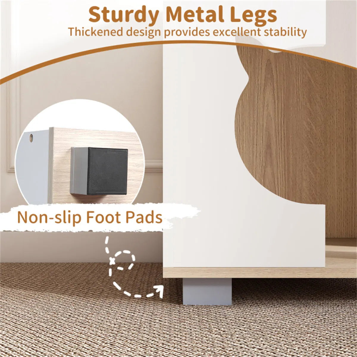Multipurpose Wooden Cat House Nightstand Sturdy Metal Base Anti Slip Pet Furniture - Image 5
