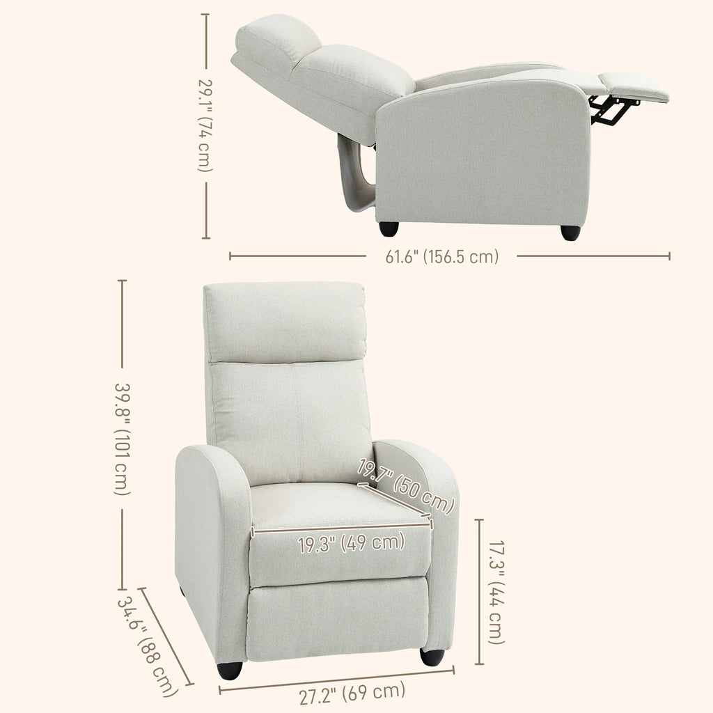 Fabric Recliner Chair Manual Home Theater Seating Single Reclining Sofa Chair