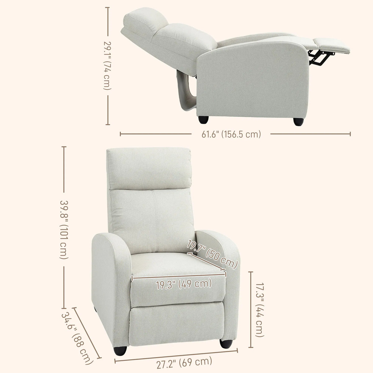 Fabric Recliner Chair Manual Home Theater Seating Single Reclining Sofa Chair