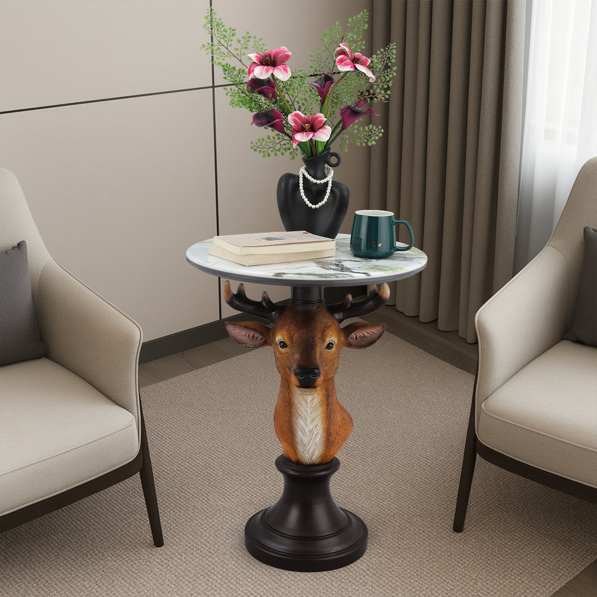 Deer Head Accent Table Animal Statue End Tables Livingroom - Image 2