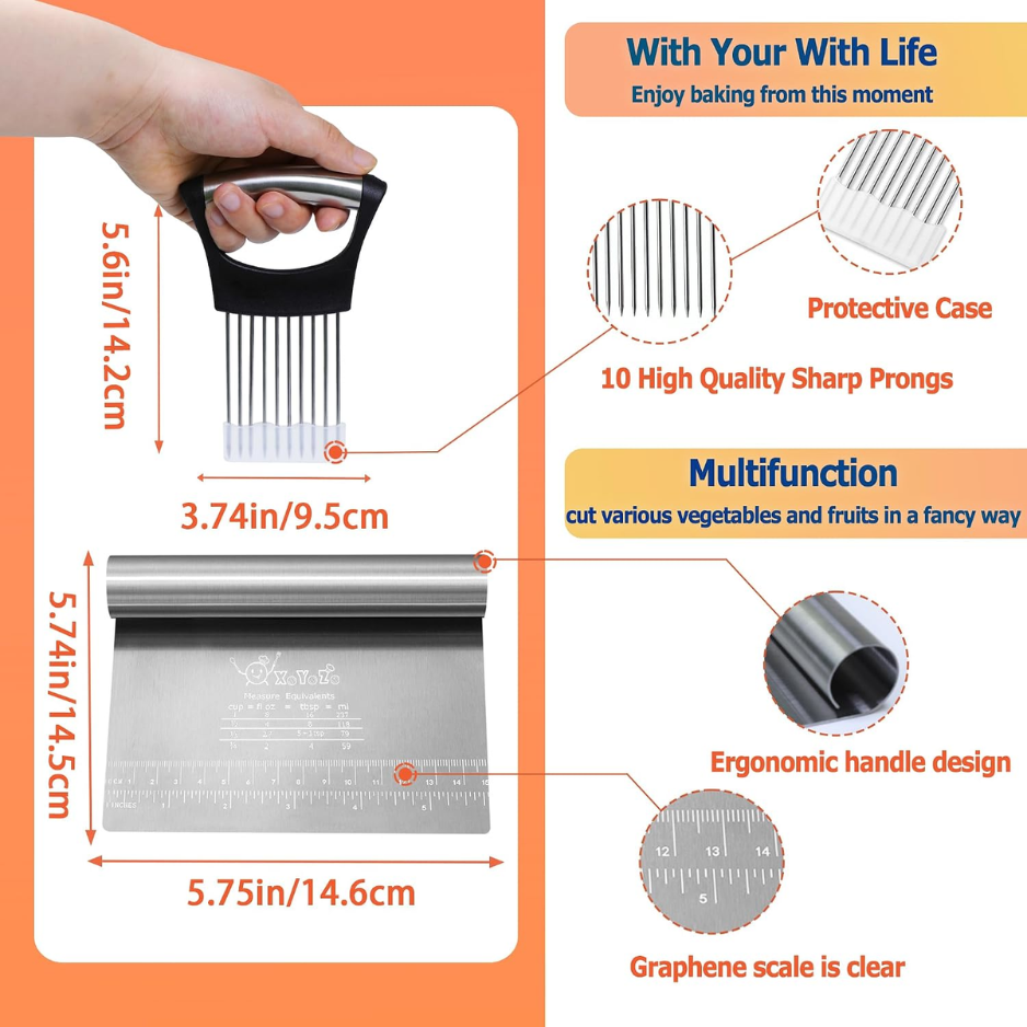 Multi Purpose Stainless Steel Bench Scraper & Onion Holder Slicer Set Dough - Image 4