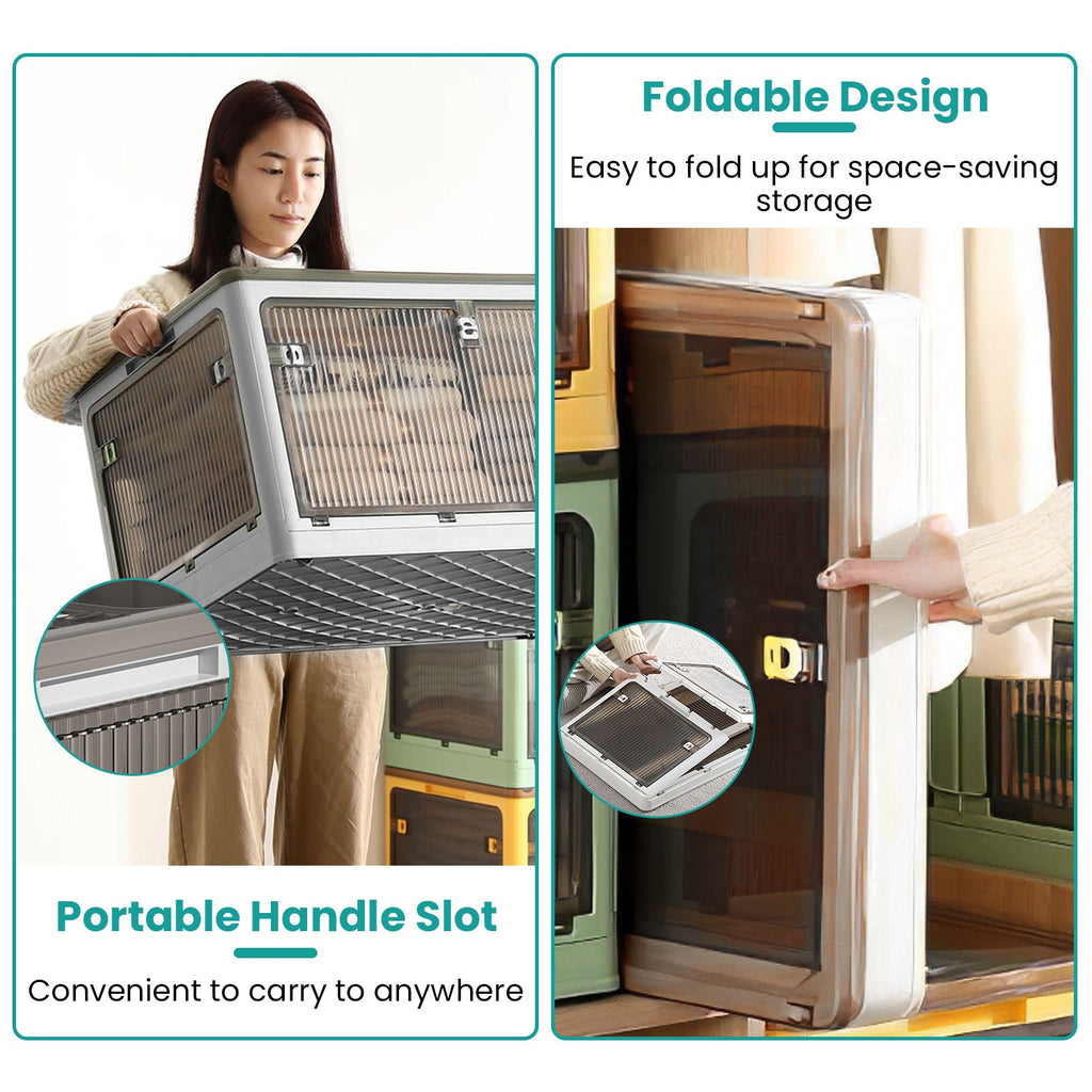 3-Piece Stackable Foldable Storage Bins with Lids and 4 Doors - Perspective Angle View