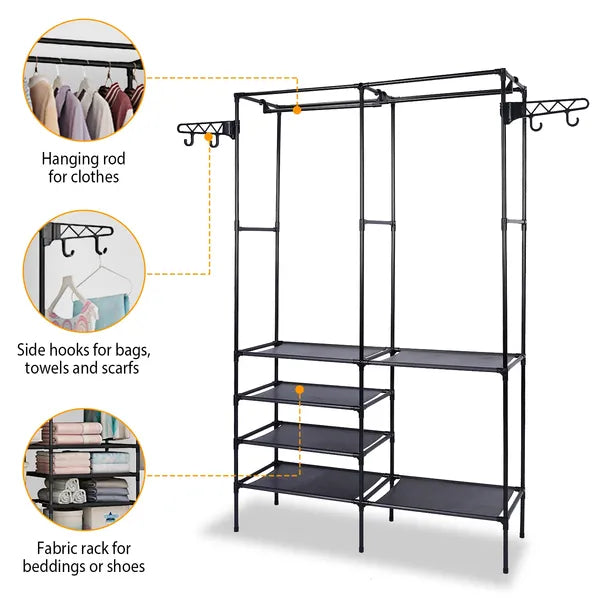 Metal Garment Rack Shoe Clothing Organizer Shelves Freestanding Multifunctional - Image 4