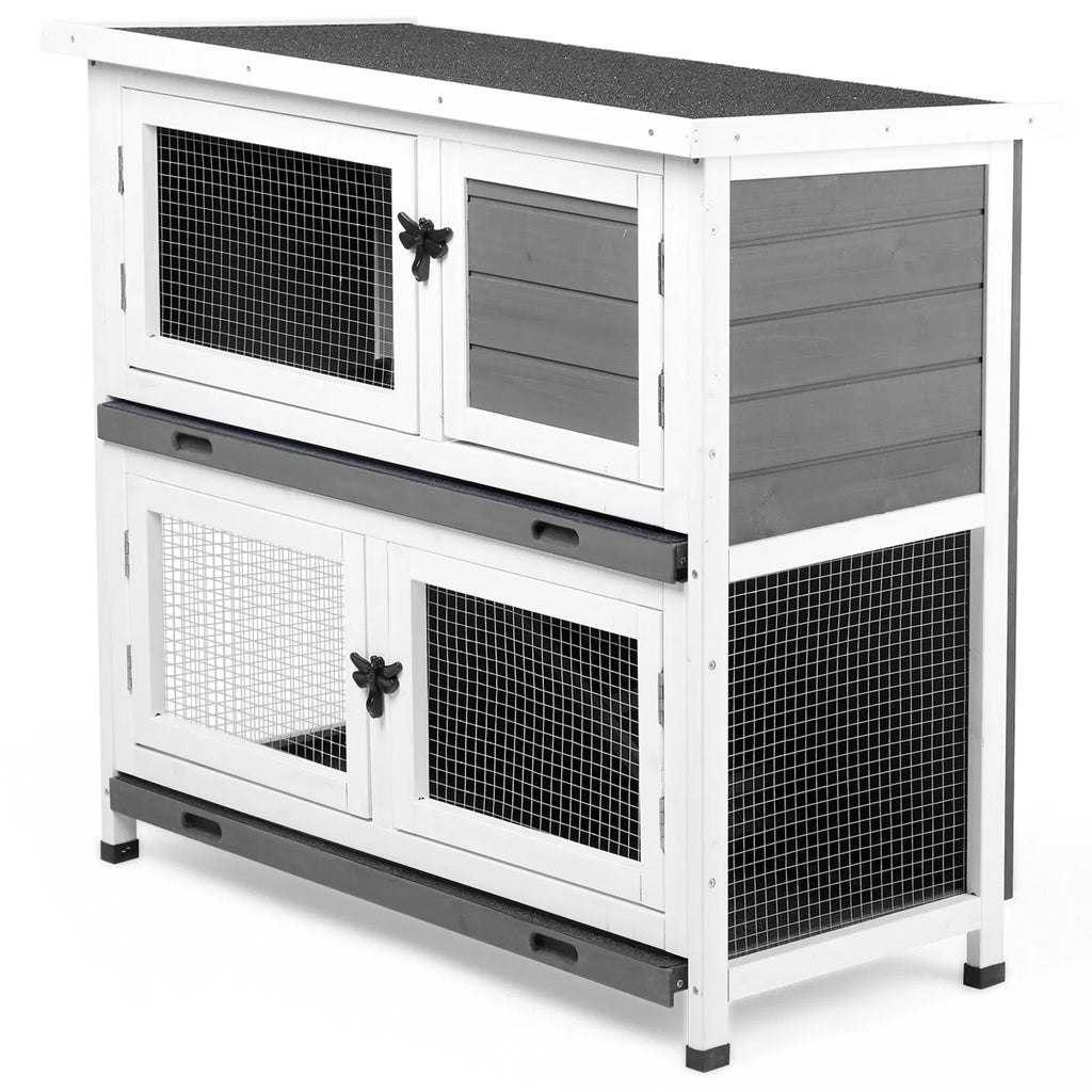 2 Story Solid Wood Rabbit Hutch Bunny Cage with 2 Large Main Rooms Indoor - Image 5