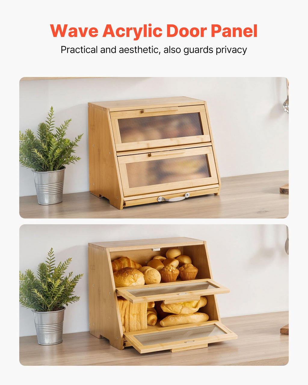Double Layer Bread Box For Kitchen Counter Bamboo Storage Container Natural - Image 2