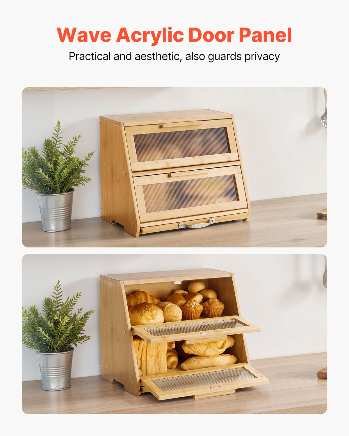 Double Layer Bread Box For Kitchen Counter Bamboo Storage Container Natural - Image 2