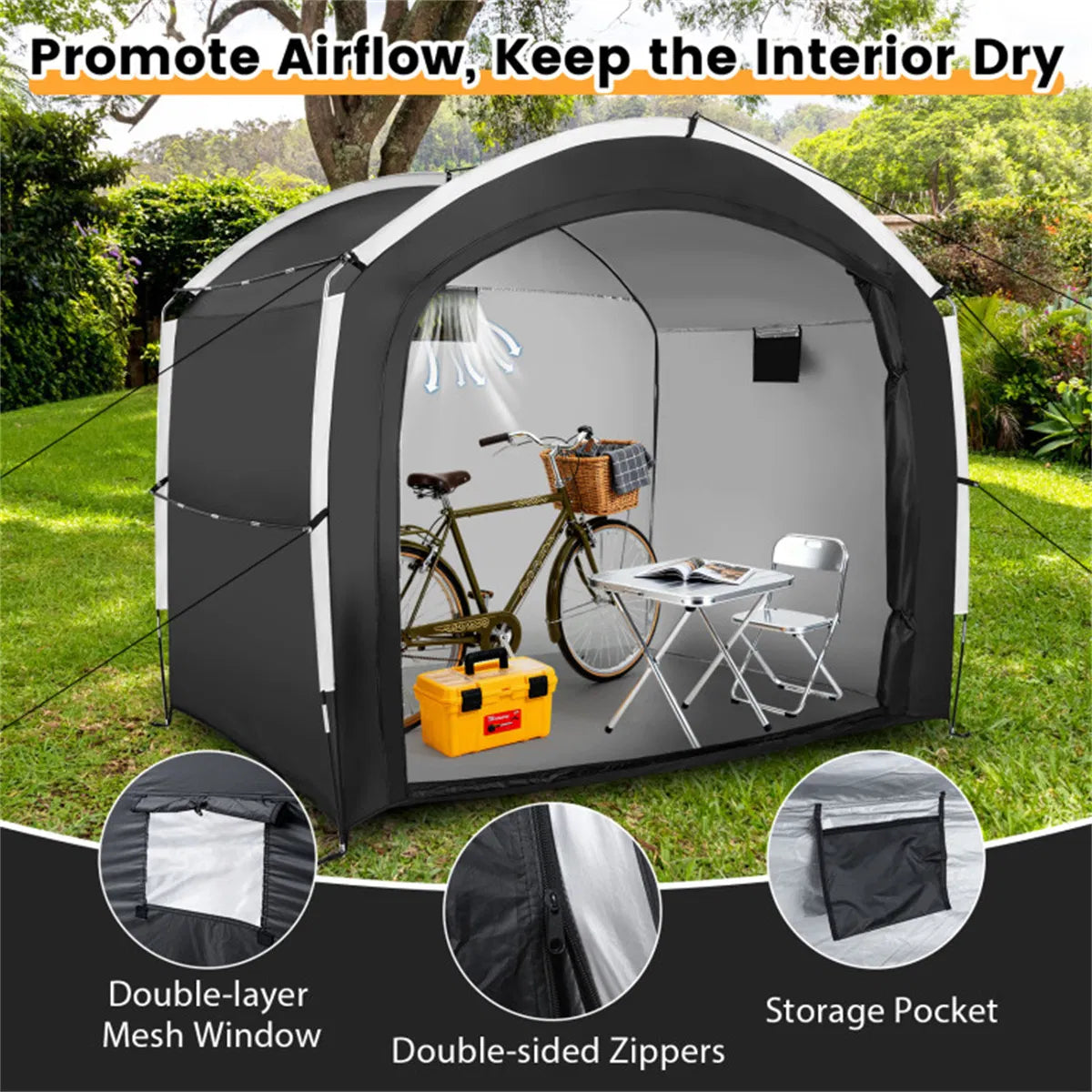 7.2x5.1ft outdoor bike and utility storage tent product view 7