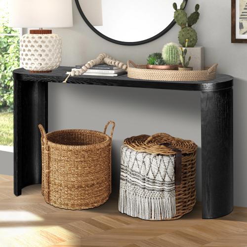 60-Inch Black Curved Entryway Console Table
