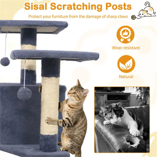 57" Multi Level Cat Tree For Multi Cat Households 2 Condos & Hammock With - Image 4