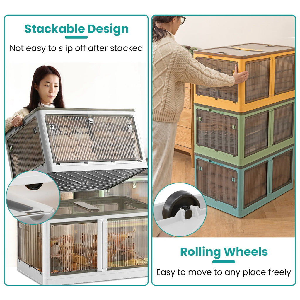 3-Piece Stackable Foldable Storage Bins with Lids and 4 Doors - Latching and Closure Detail