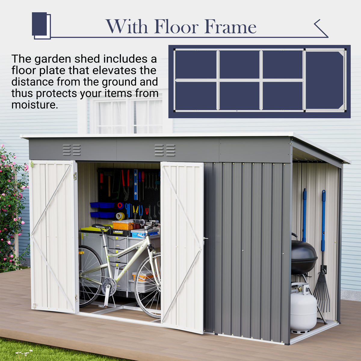 10 X4 Outdoor Metal Storage Shed For Garden Tools Lockable Door With Floor Frame - Image 5